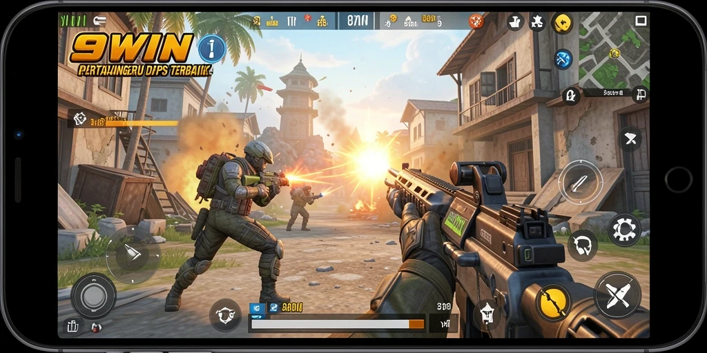 Screenshot gameplay 9WIN menampilkan aksi seru dalam pertarungan TPS.