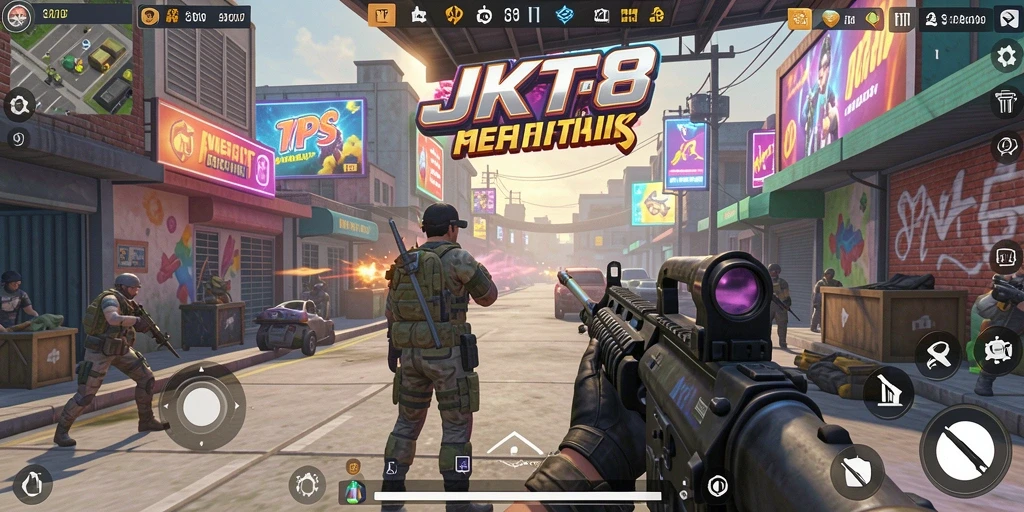 Tangkapan layar menampilkan aksi seru dalam gameplay TPS JKT8.