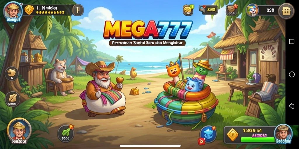 Tampilan gameplay MEGA777 yang ceria dan menyenangkan.