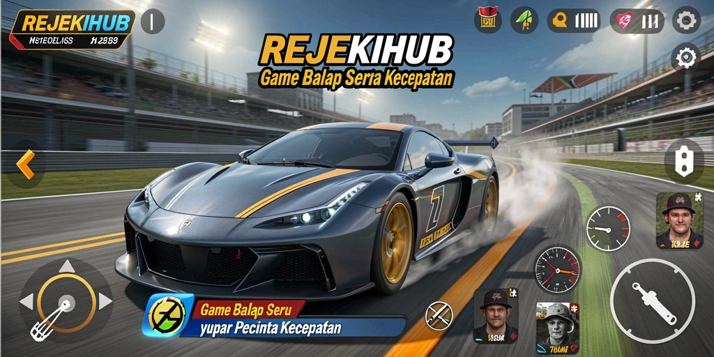 Screenshot gameplay REJEKIHUB menampilkan aksi balap yang mendebarkan.
