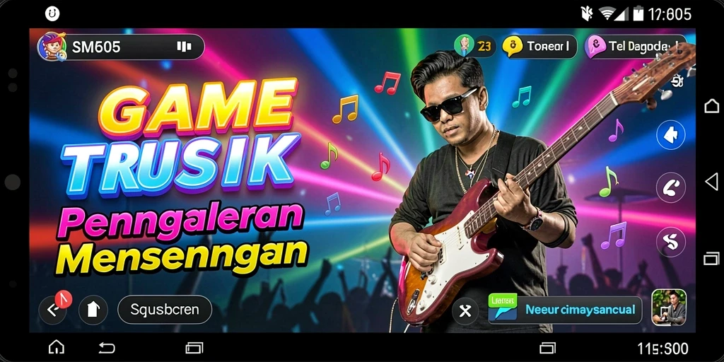 Tampilan gameplay SM605 yang menarik dan penuh warna dalam genre musik.