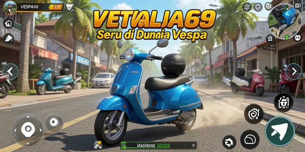 Screenshot gameplay VESPA69 dengan Vespa di jalur menakjubkan.
